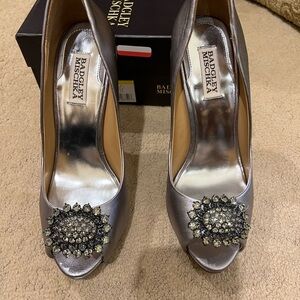 Badgley Mischka pewter Embellished Heels